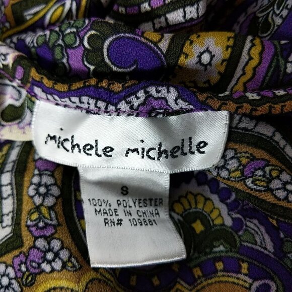 Michele Michelle Boho Paisley Blouse Top Small Purple Green White - Picture 4 of 5